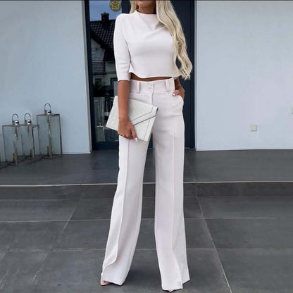 Conjunto Elegante de Crop Top y Pantalón Palazzo para Mujer