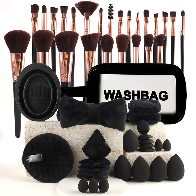 ⏰🔥 ¡50% OFF por Tiempo Limitado! 💄 Set de Brochas y Esponjas de Maquillaje Todo en Uno – Look Profesional Fácil ✨