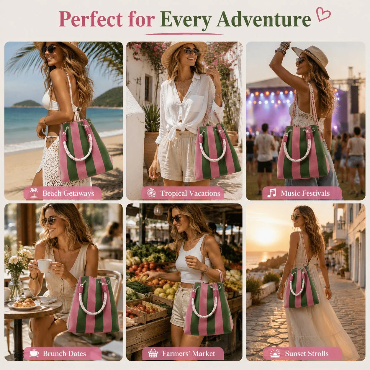 🏆👜 Oferta por Tiempo Limitado: 50% DESCUENTO 🌴 Bolso Cubo de Punto Boho a Rayas para Mujer – Bolso de Hombro Artesanal para Playa y Verano