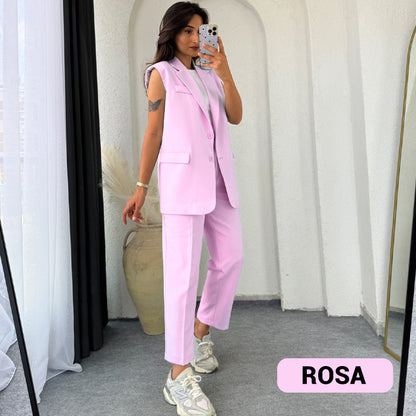 Conjunto de 2 Piezas para Mujer con Estilo: Blazer Sin Mangas y Pantalones de Cintura Alta