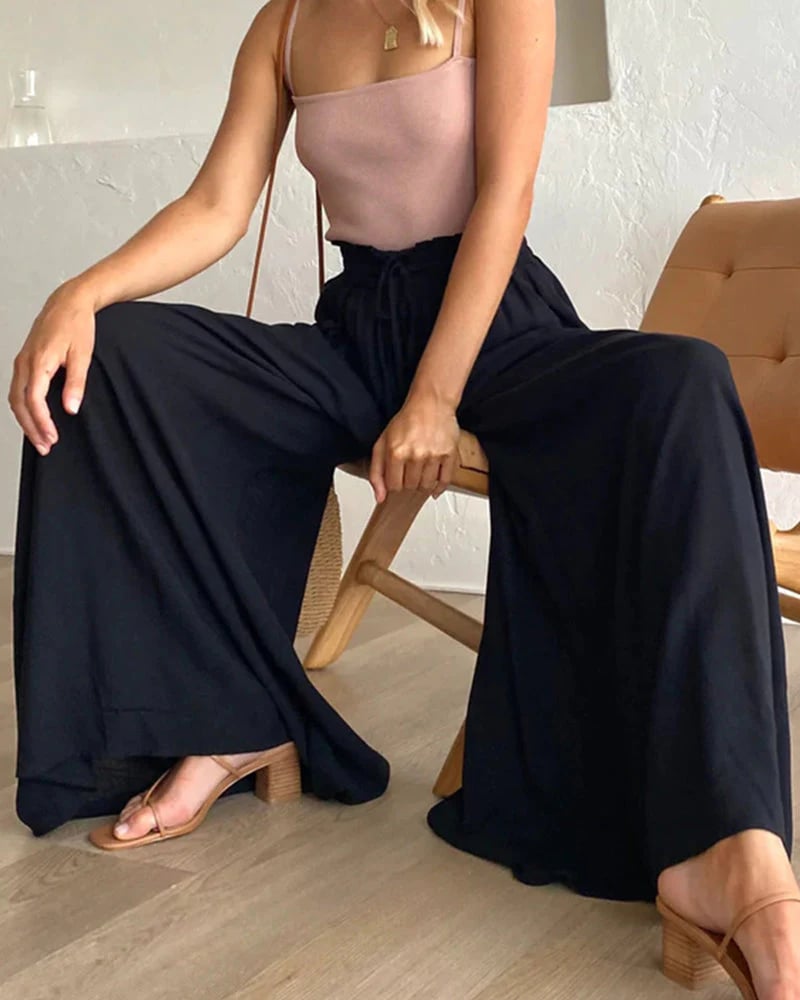 🌞Pantalones de pierna ancha y cintura alta de color liso