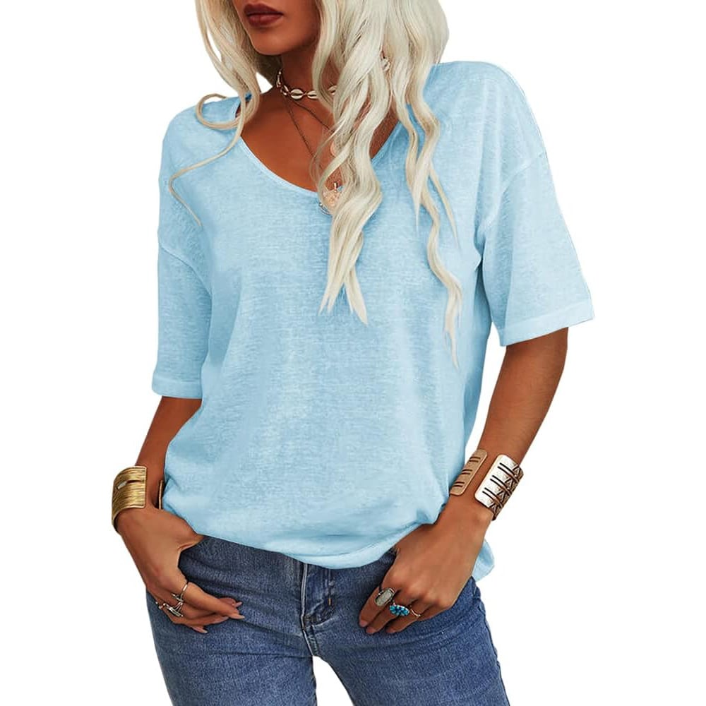 💖2025 Venta Caliente de Verano💥Camiseta de Cuello en V de Color Liso para Mujer