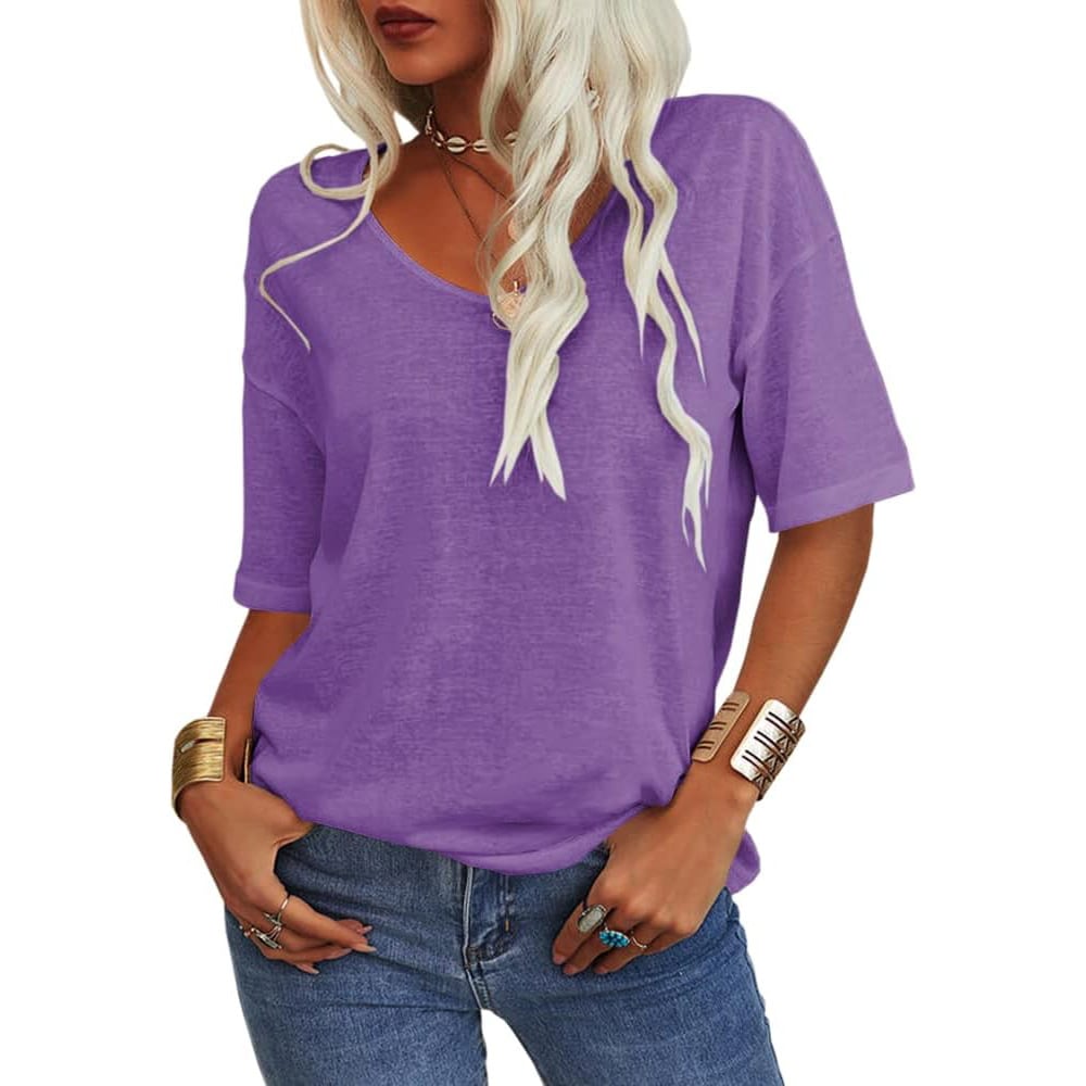 💖2025 Venta Caliente de Verano💥Camiseta de Cuello en V de Color Liso para Mujer