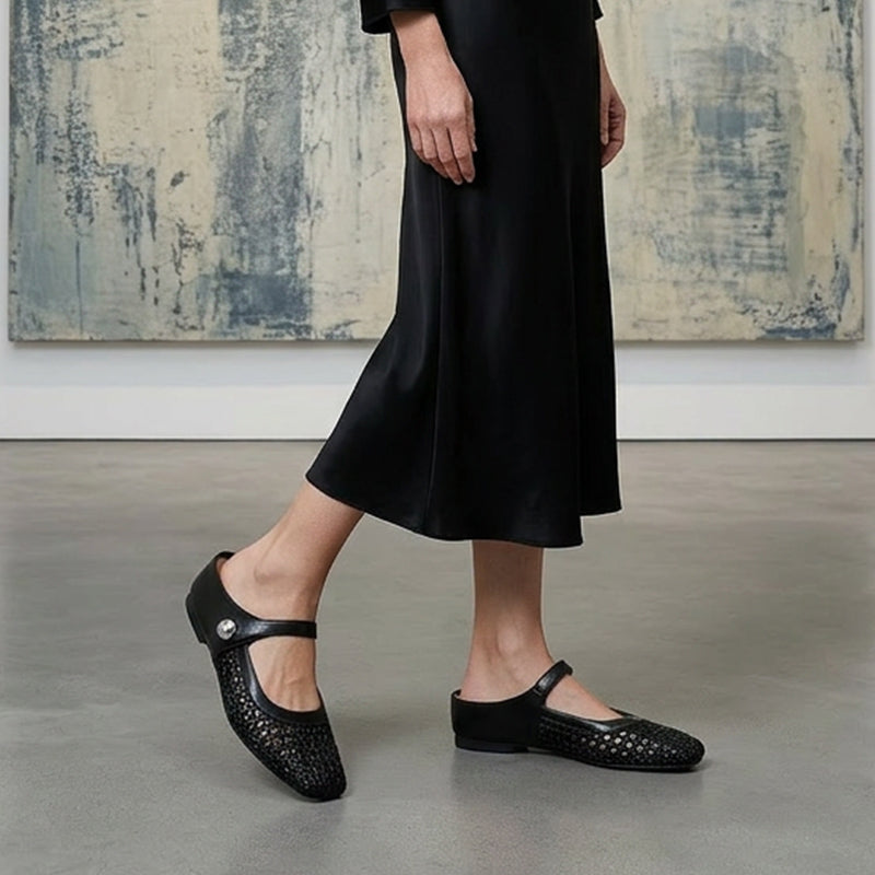 👡 ¡50 % de descuento! ☁️ Mules Mary Jane de punta cuadrada tejidas para mujer