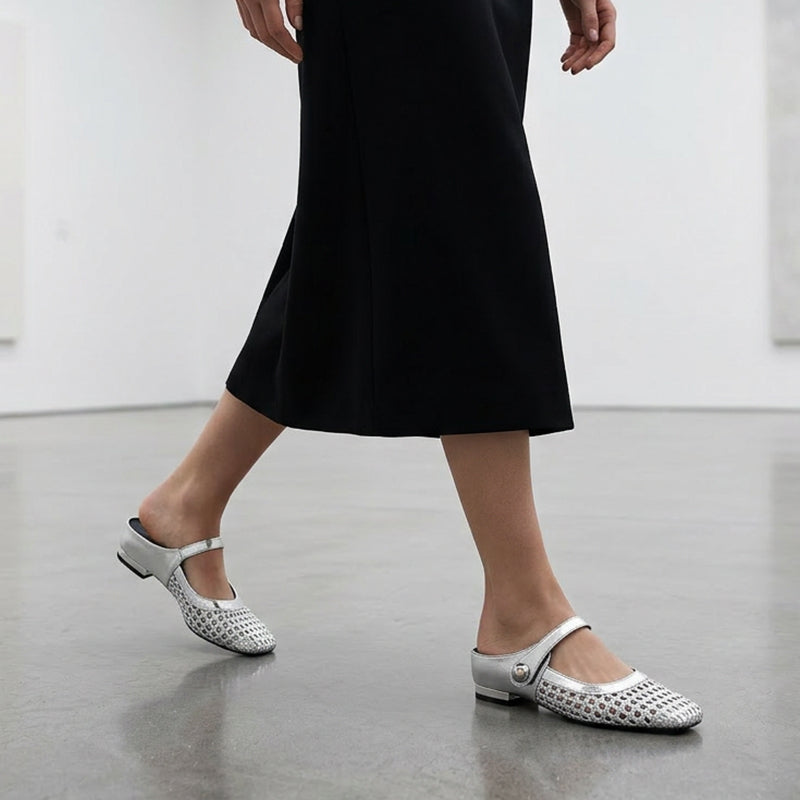 👡 ¡50 % de descuento! ☁️ Mules Mary Jane de punta cuadrada tejidas para mujer