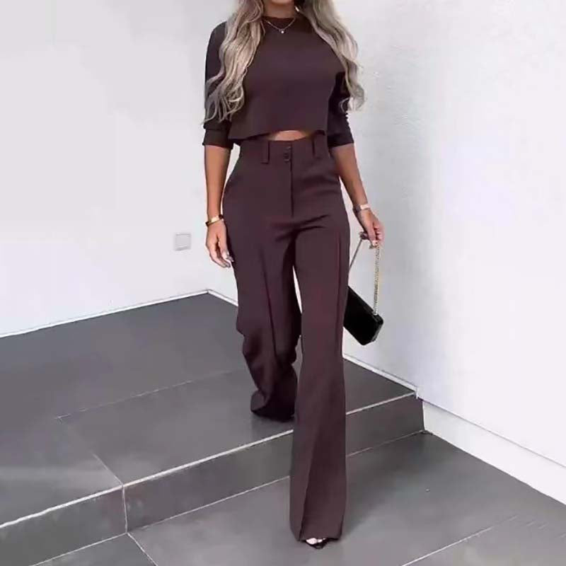 Conjunto Elegante de Crop Top y Pantalón Palazzo para Mujer