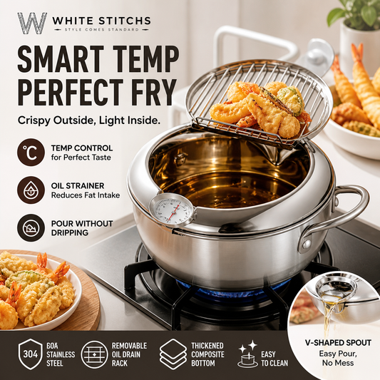 🍤 ¡50% DE DESCUENTO POR TIEMPO LIMITADO! ⚡ Olla Freidora de Tempura de Acero Inoxidable 201 – Termómetro, Rejilla Escurridora, Diseño Profundo ✨