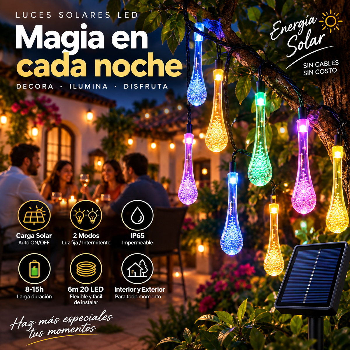 🔥 Promoción del último día 50% de descuento 🎉💧 Luces Solares de Gotas de Agua