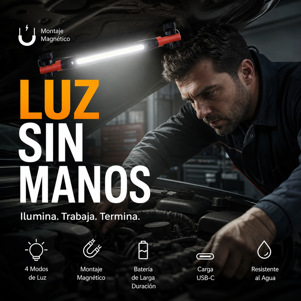 💡 Luz de Trabajo Recargable 4 en 1 – Manos Libres, en Cualquier Lugar