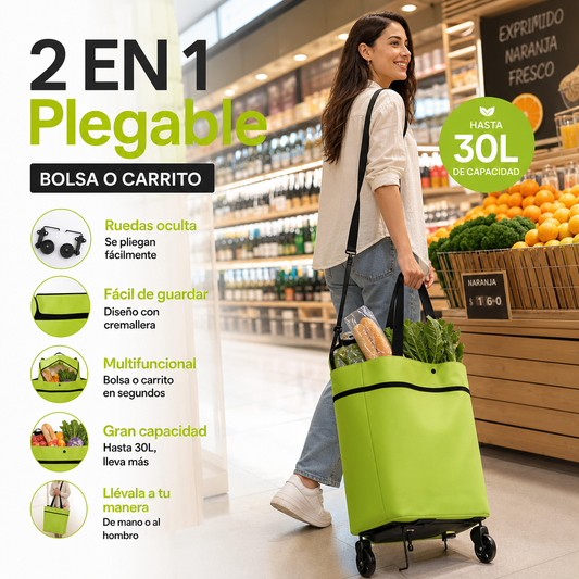 🛒✨ Carro Compra Plegable 2 en 1 – Ligero, Ultra Resistente y Adiós a las Bolsas Pesadas 🛍️💪