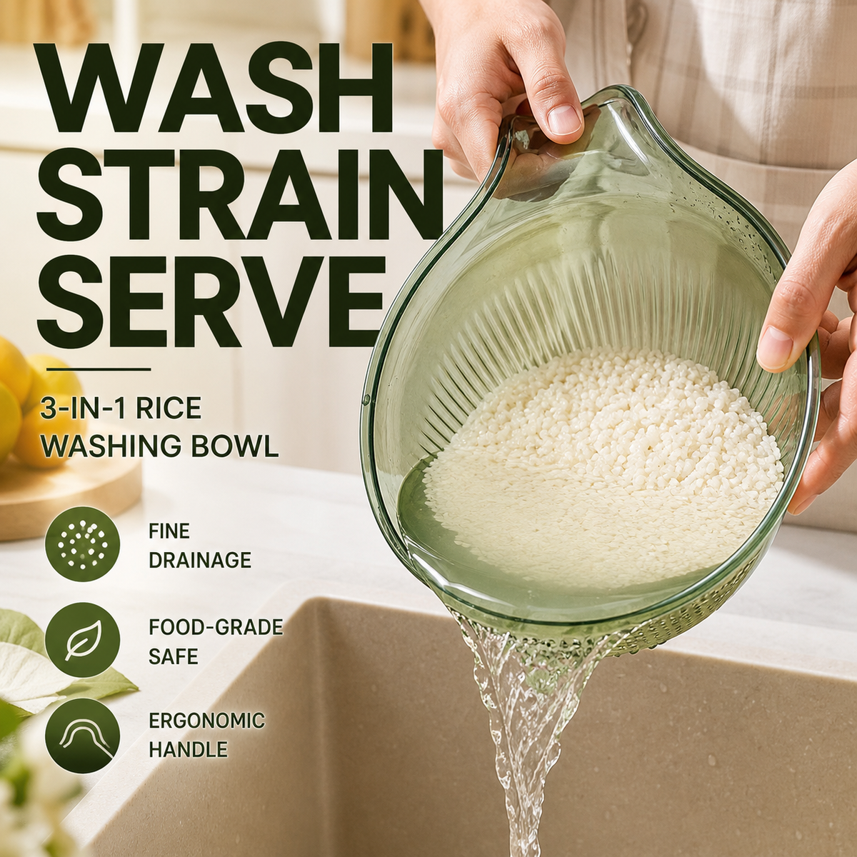 📢📢50 % DE DESCUENTO y en stock⏰ Lava el arroz sin perder ni un grano: colador de malla fina con asa. En stock en el Reino Unido