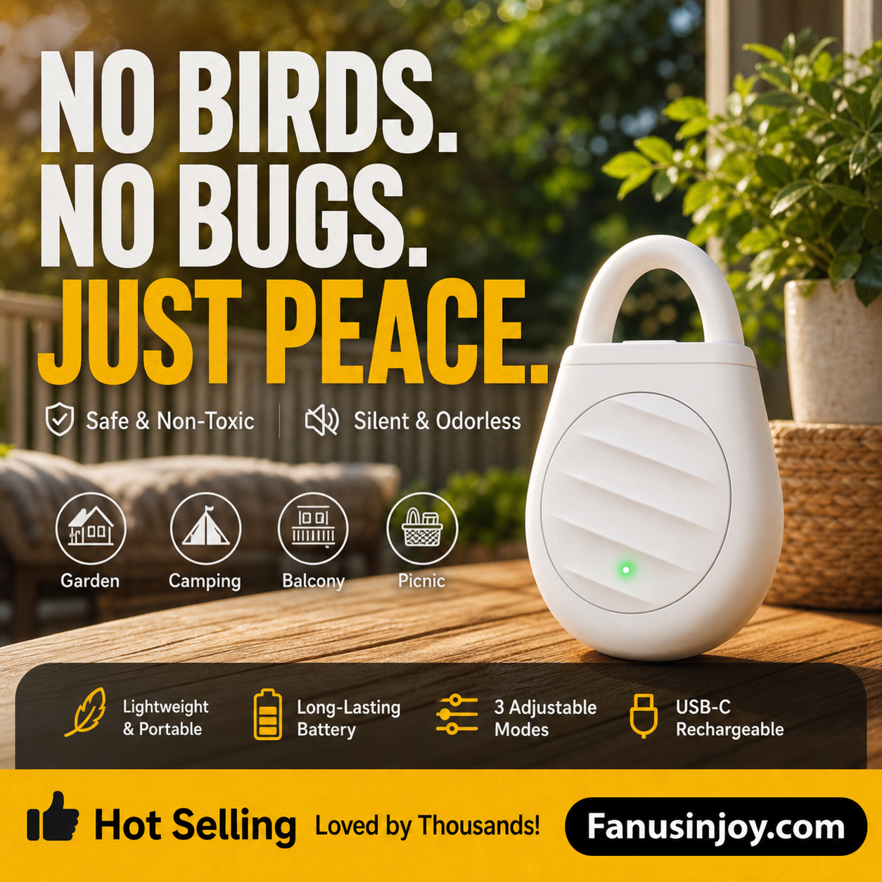 🔥¡Oferta por Tiempo Limitado: Compra 3 y llévate 2 GRATIS! 🐦¡Olvídate de las molestias de aves, animales y langostas! Llavero Portátil Repelente Ultrasónico de Aves