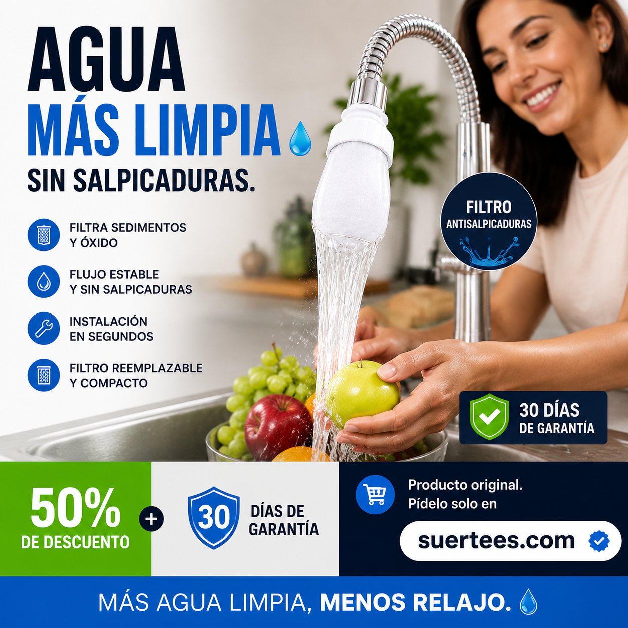 🛡️🚰 Filtro antigoteo – elimina sedimentos y óxido – protege tu cocina! 💪
