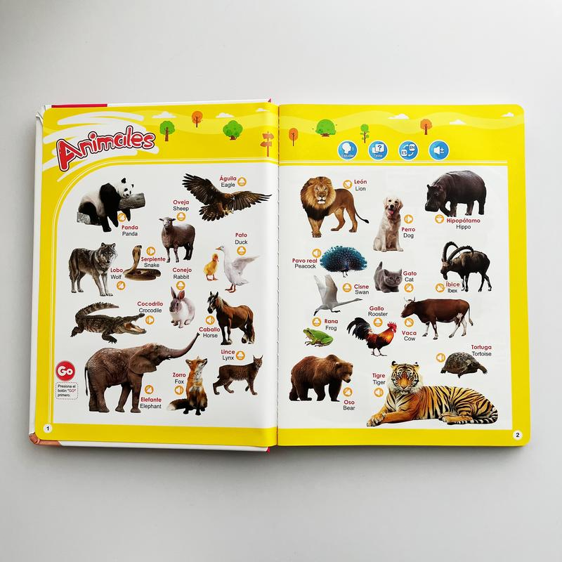 Juguete educativo interactivo en español para niños de 1 a 6 años. Libro de sonidos bilingüe para el aprendizaje temprano. Juguete interactivo con más de 300 palabras y 13 temas, una excelente opción de regalo para niños pequeños.