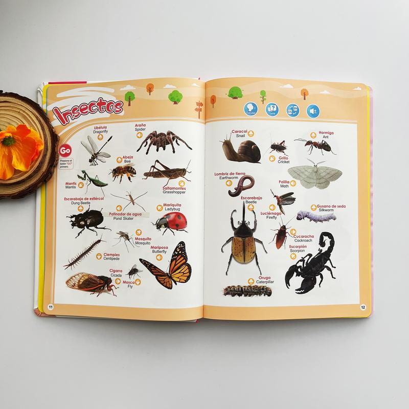 Juguete educativo interactivo en español para niños de 1 a 6 años. Libro de sonidos bilingüe para el aprendizaje temprano. Juguete interactivo con más de 300 palabras y 13 temas, una excelente opción de regalo para niños pequeños.