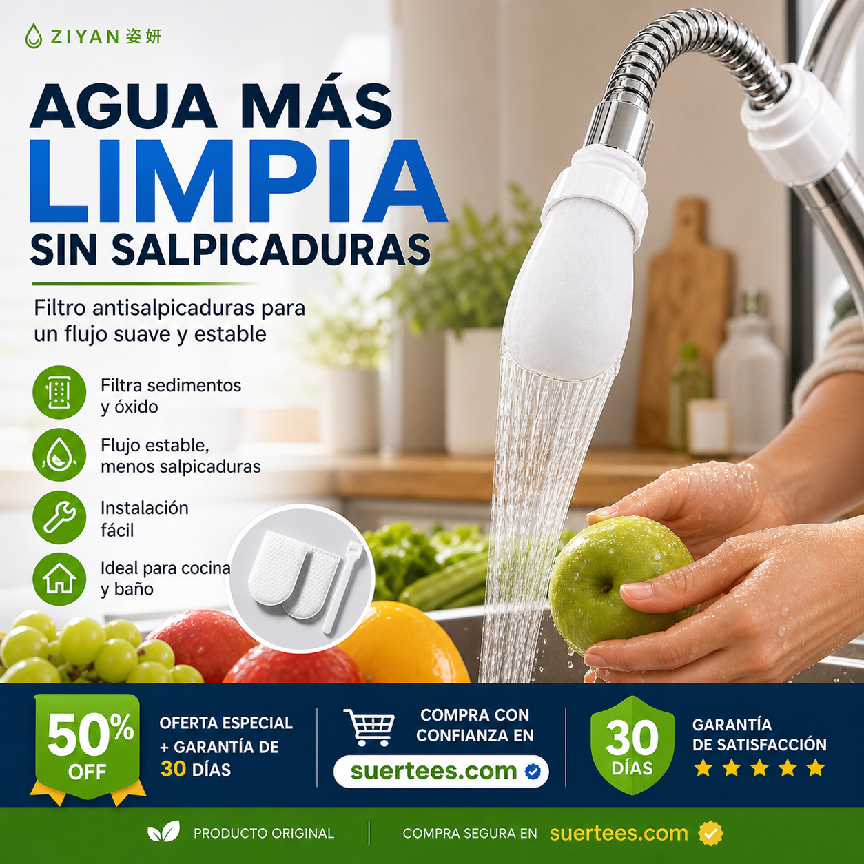 🛡️🚰 Filtro antigoteo – elimina sedimentos y óxido – protege tu cocina! 💪