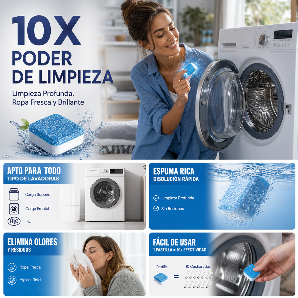 💐¡50% DE DESCUENTO! Limpiador para lavadoras – Acción rápida, sin necesidad de enjuague, apto para todo tipo de lavadoras 🌀⏱️【Precio excepcional】