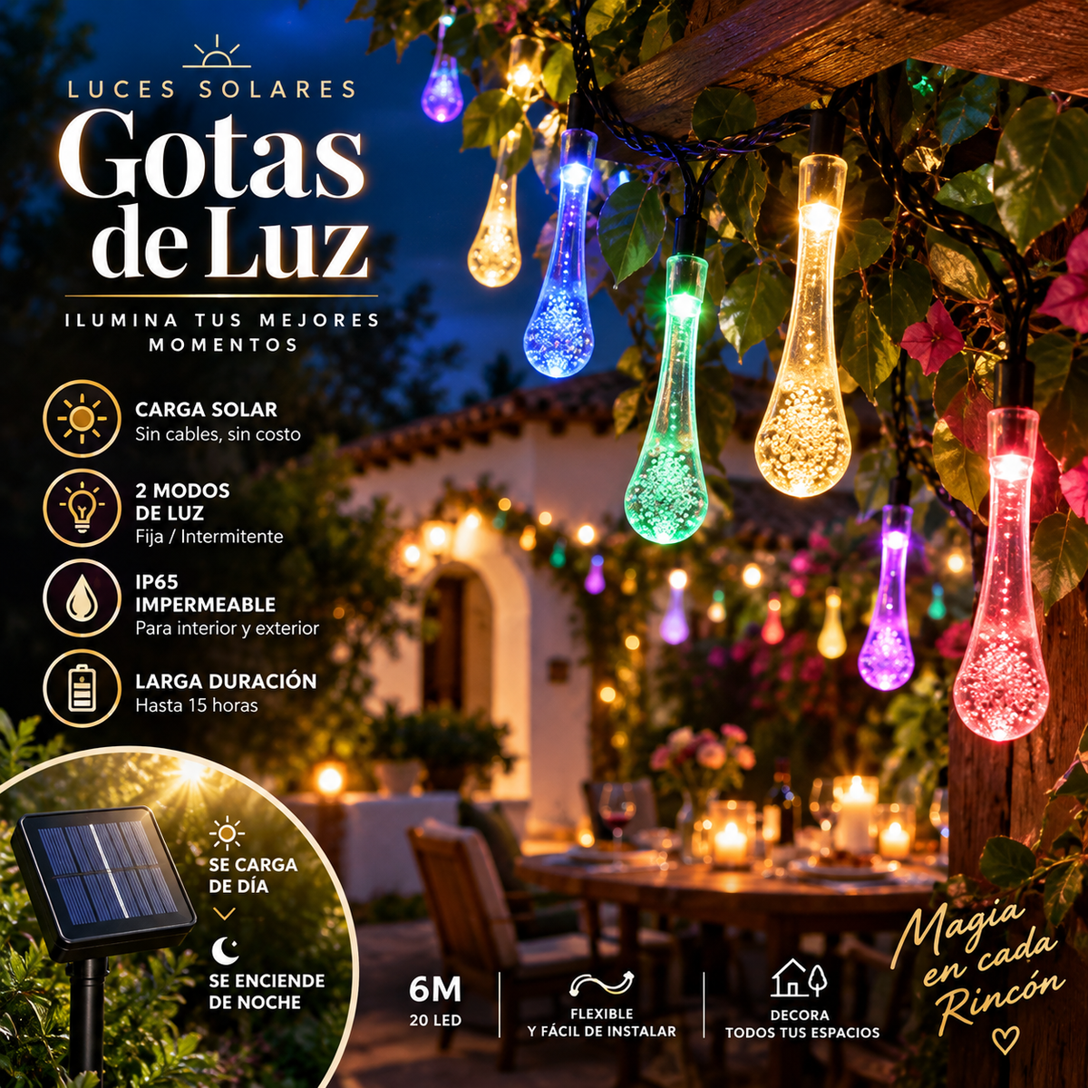 🔥 Promoción del último día 50% de descuento 🎉💧 Luces Solares de Gotas de Agua