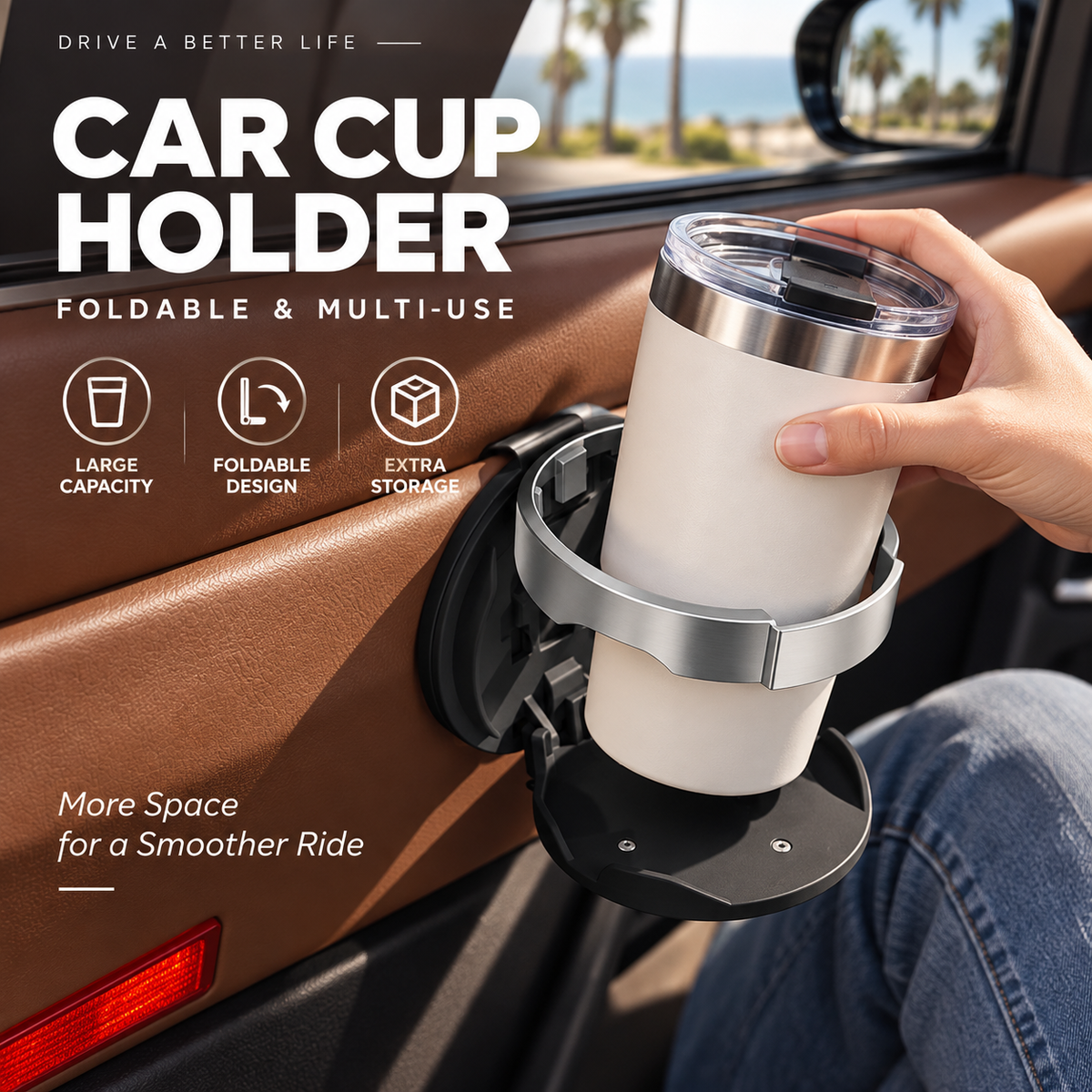 ⏳Envío gratis por ambos artículos✈️Portavasos Plegable para Puerta de Coche, Soporte Multifuncional de Gran Apertura para Botellas🚗🥤