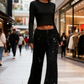 🥰🔥 ¡OFERTA FINAL! 50% de DESCUENTO 💖 Pantalones de pierna ancha con lentejuelas y cinturilla elástica para mujer ✨