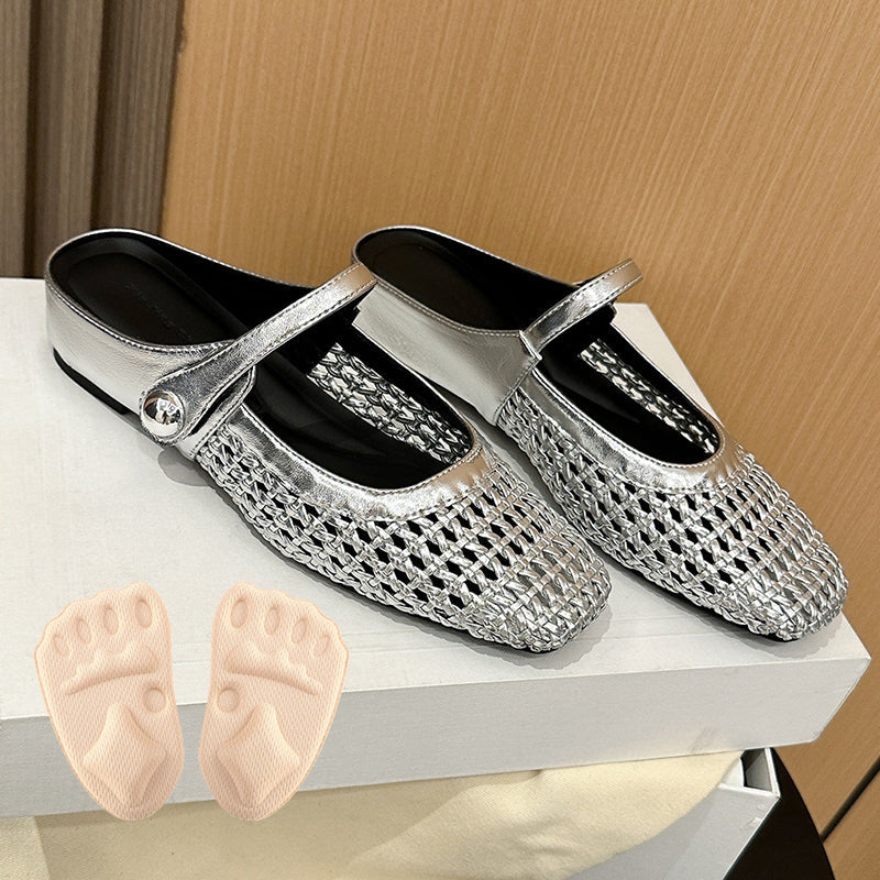 👡 ¡50 % de descuento! ☁️ Mules Mary Jane de punta cuadrada tejidas para mujer