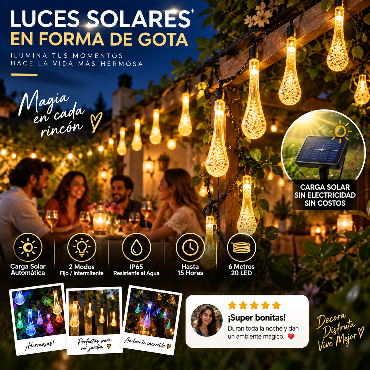 🔥 Promoción del último día 50% de descuento 🎉💧 Luces Solares de Gotas de Agua