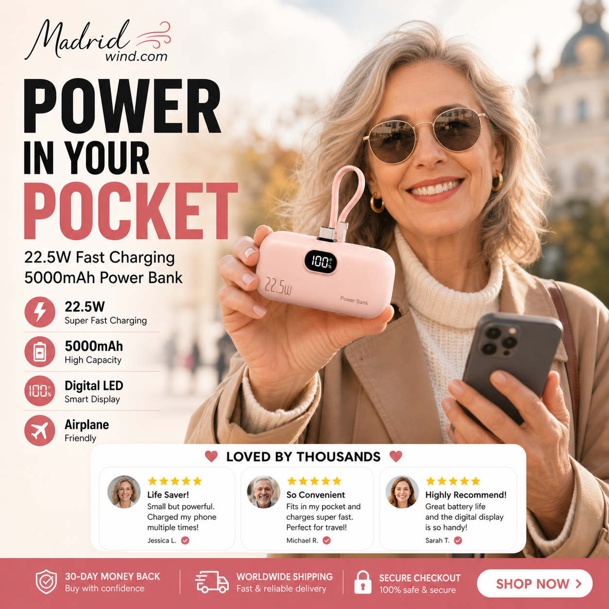 🔋✨ Mini Power Bank 5000mAh – Bolsillo Ultracompacto, Carga de Emergencia Sin Peso Extra 🎒⚡