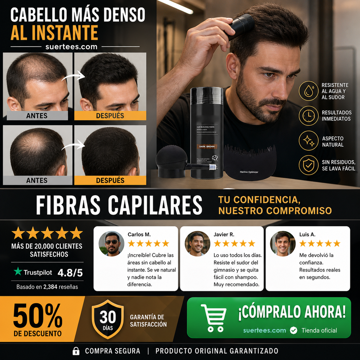🔥Kit de fibras de construcción del cabello para el adelgazamiento del cabello y calvicie