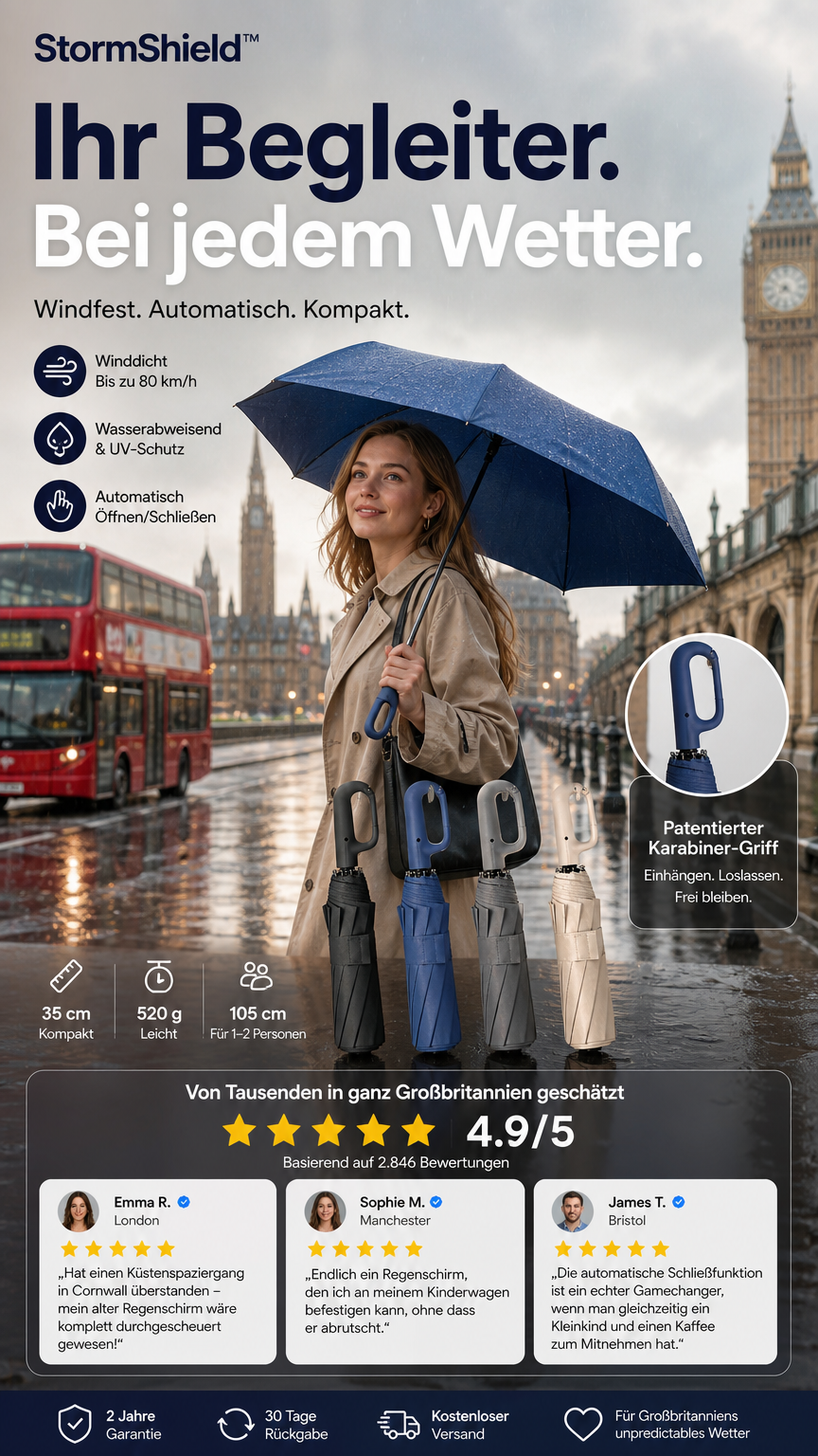 🔥Paraguas Plegable Automático – Resistente al Viento, Impermeable y Compacto ☔ con Cierre de Lazo para el Uso Diario 🌬️💧