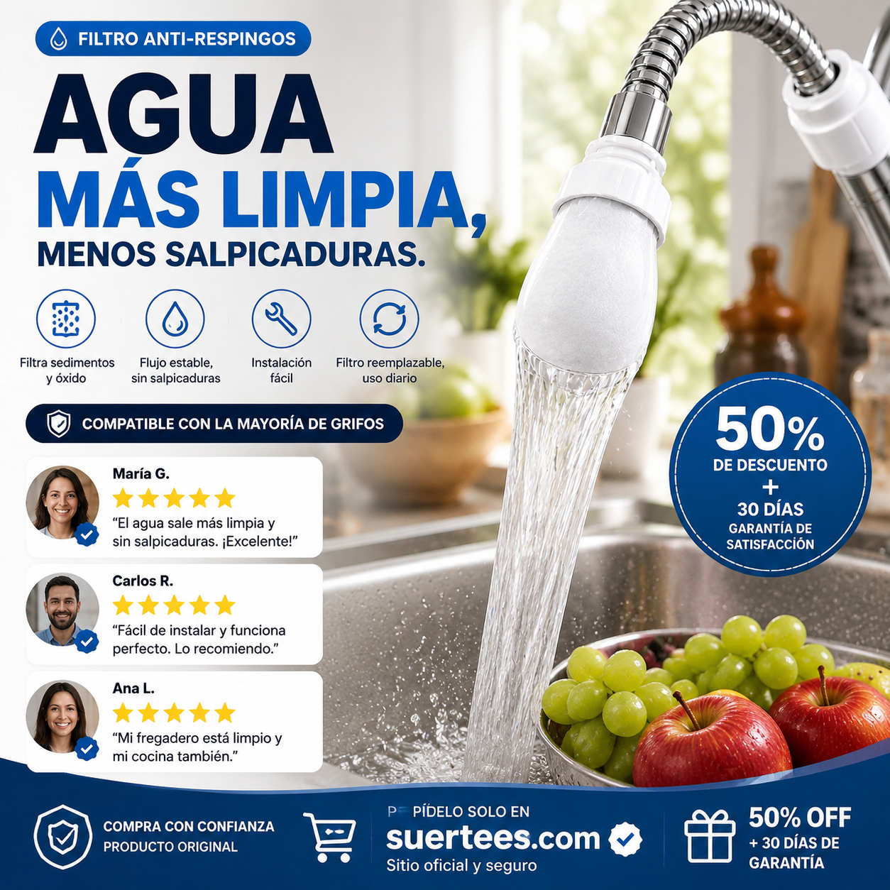 🛡️🚰 Filtro antigoteo – elimina sedimentos y óxido – protege tu cocina! 💪