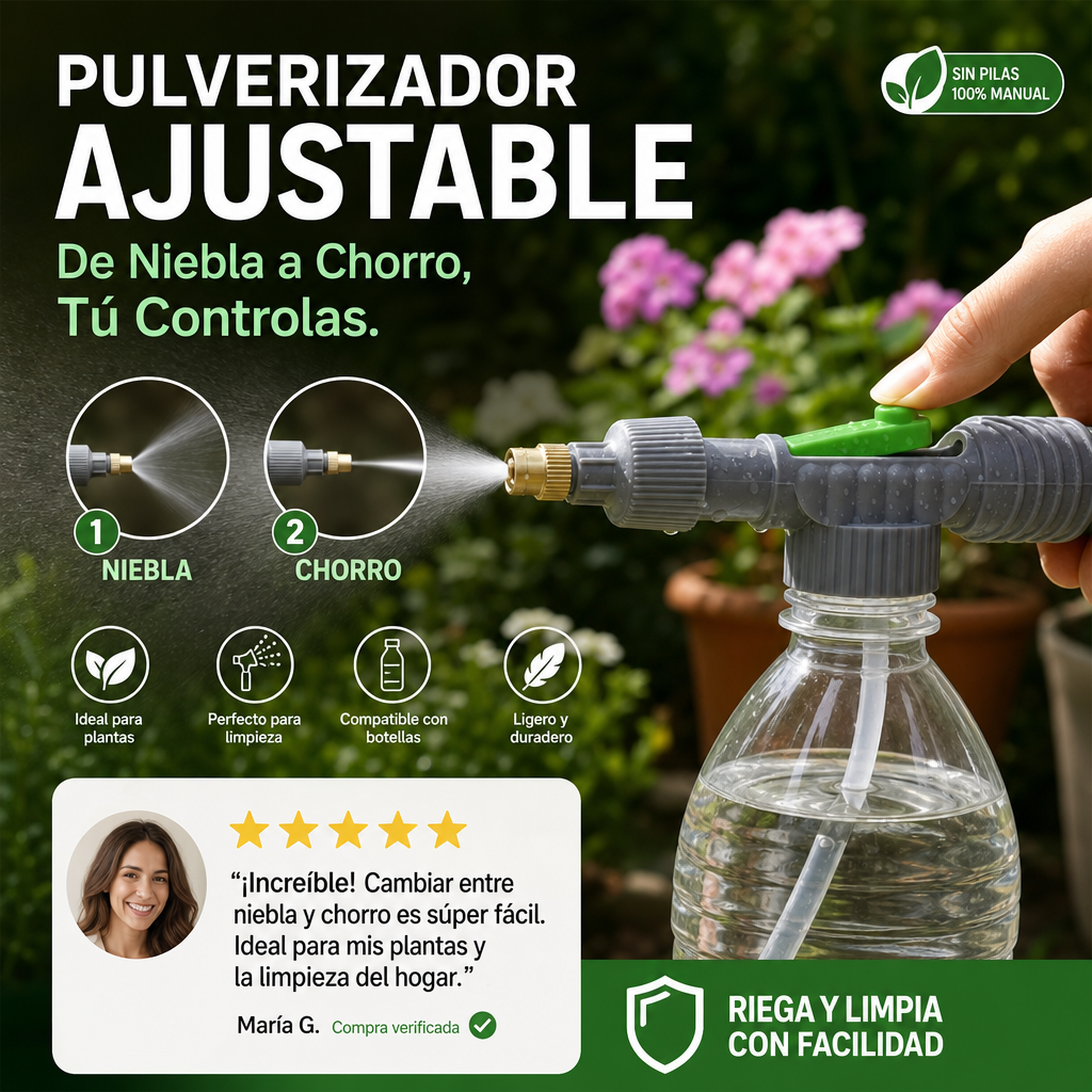 Pulverizador Manual para Botella con Boquilla Ajustable