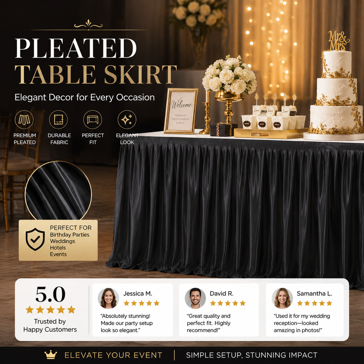 💥 Faldón Plisado para Mesa de Eventos – Decoración Elegante y de Fácil Instalación ✨