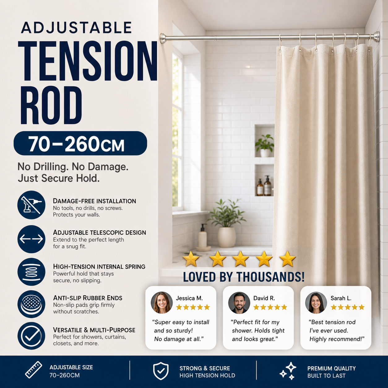 🔥 ¡Hoy 50% DE DESCUENTO! 🏠 Barra extensible ajustable sin taladrar – Instalación rápida, resistente y versátil