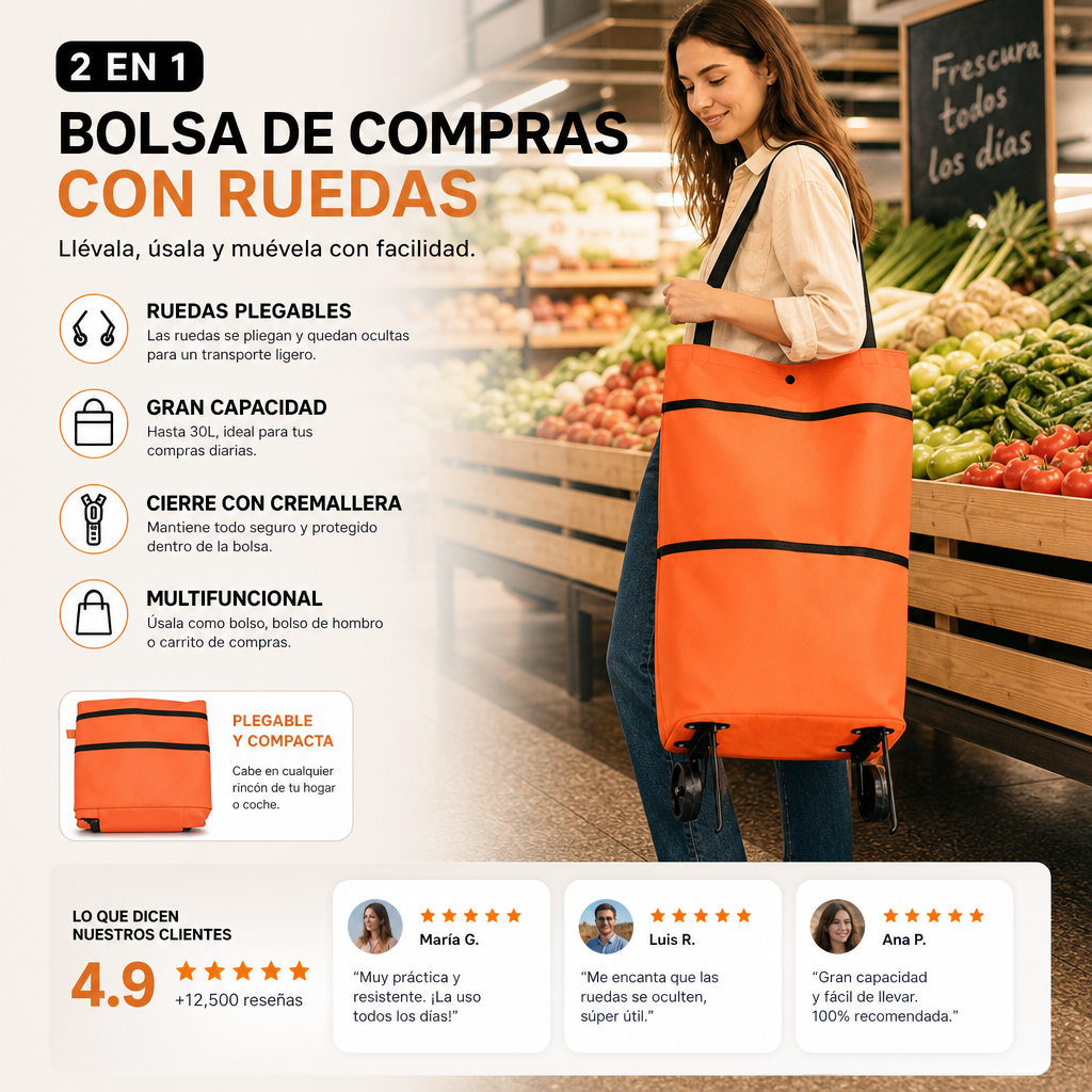 🛒✨ Carro Compra Plegable 2 en 1 – Ligero, Ultra Resistente y Adiós a las Bolsas Pesadas 🛍️💪