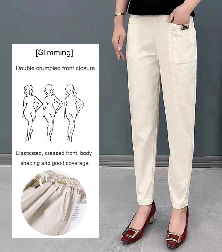 🎁Envío gratuito al comprar tres!⏳Pantalones Harem de algodón cómodos con cintura elástica para mujer