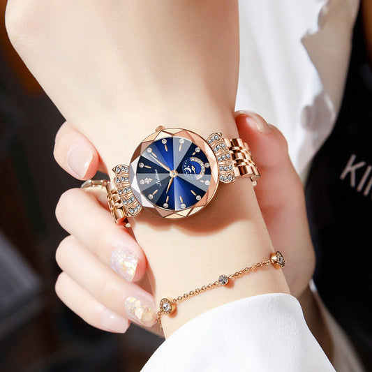 ⏳¡OFERTA RELÁMPAGO! ¡50 % DE DESCUENTO! 🔥Reloj de moda para mujer con diseño de diamantes, luna y estrellas