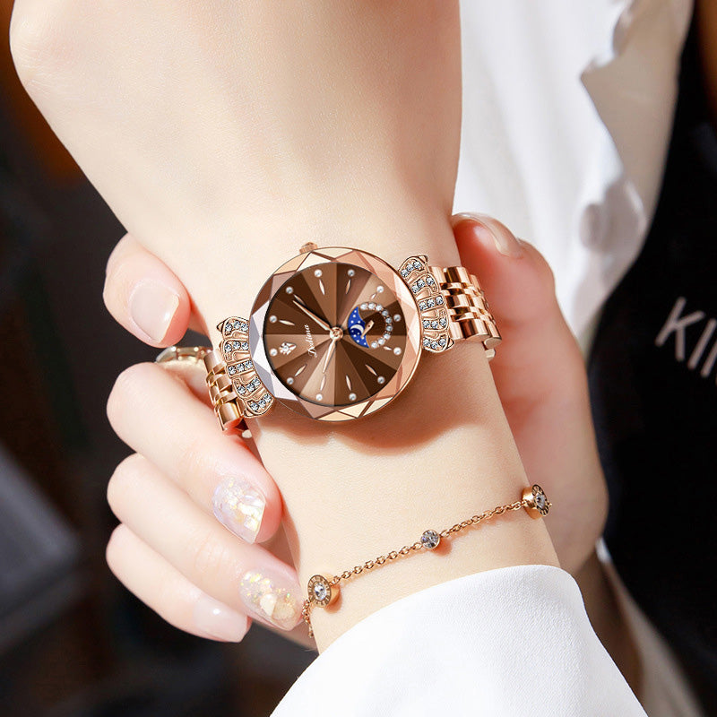 ⏳¡OFERTA RELÁMPAGO! ¡50 % DE DESCUENTO! 🔥Reloj de moda para mujer con diseño de diamantes, luna y estrellas