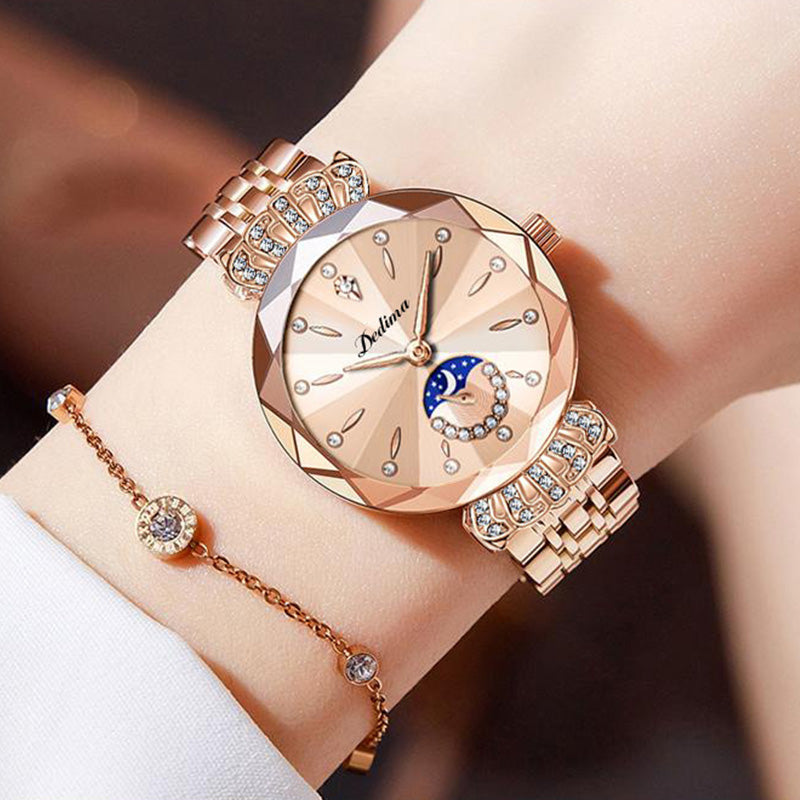 ⏳¡OFERTA RELÁMPAGO! ¡50 % DE DESCUENTO! 🔥Reloj de moda para mujer con diseño de diamantes, luna y estrellas