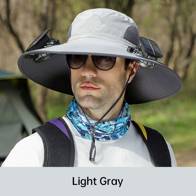 Sombrero de Pesca de Ala Ancha con Ventilador de Energía Solar & Carga USB