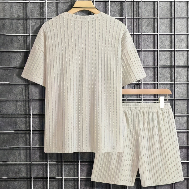 Conjunto de verano para hombre: camiseta de hombros caídos y pantalones cortos con cordón