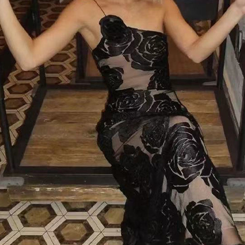 Vestido largo sexy con solo un tirante delgado para mujer
