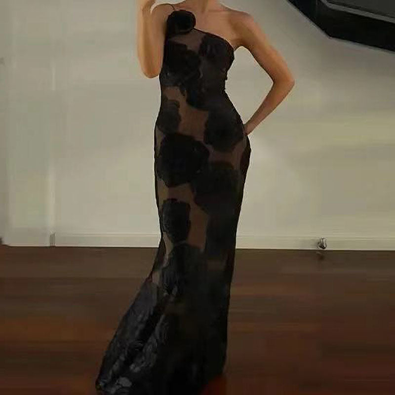 Vestido largo sexy con solo un tirante delgado para mujer