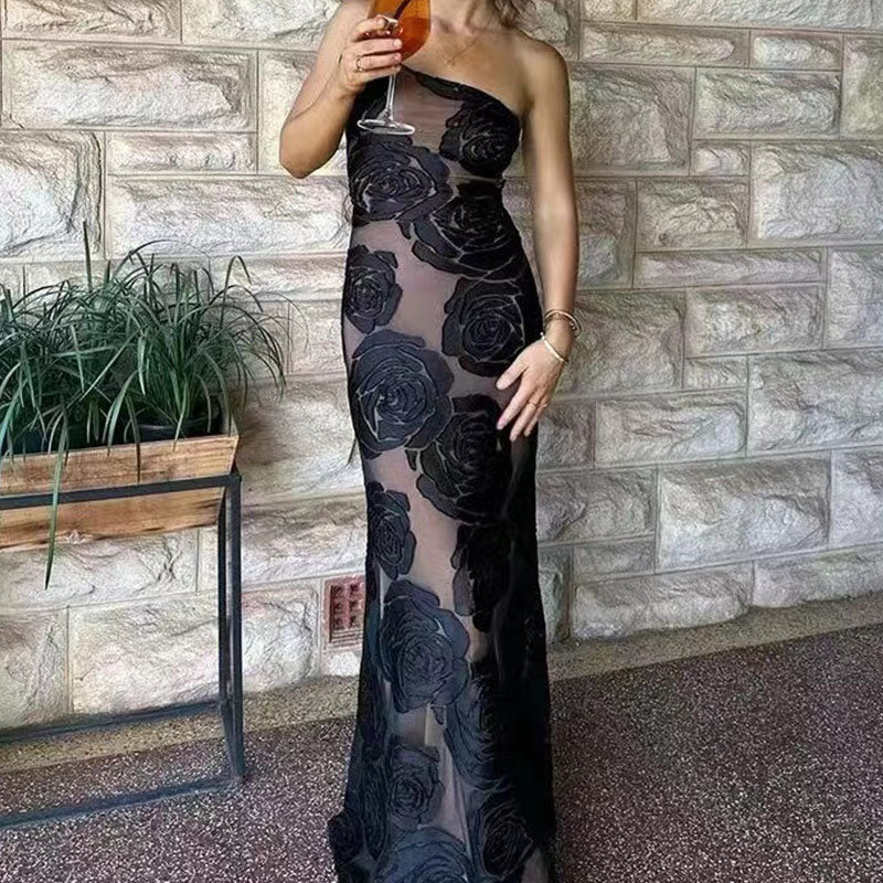 Vestido largo sexy con solo un tirante delgado para mujer