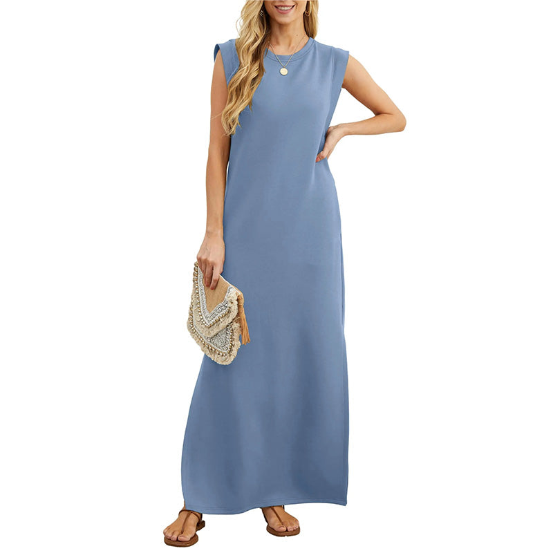 Vestido informal de mujer sin arrugas con dobladillo dividido