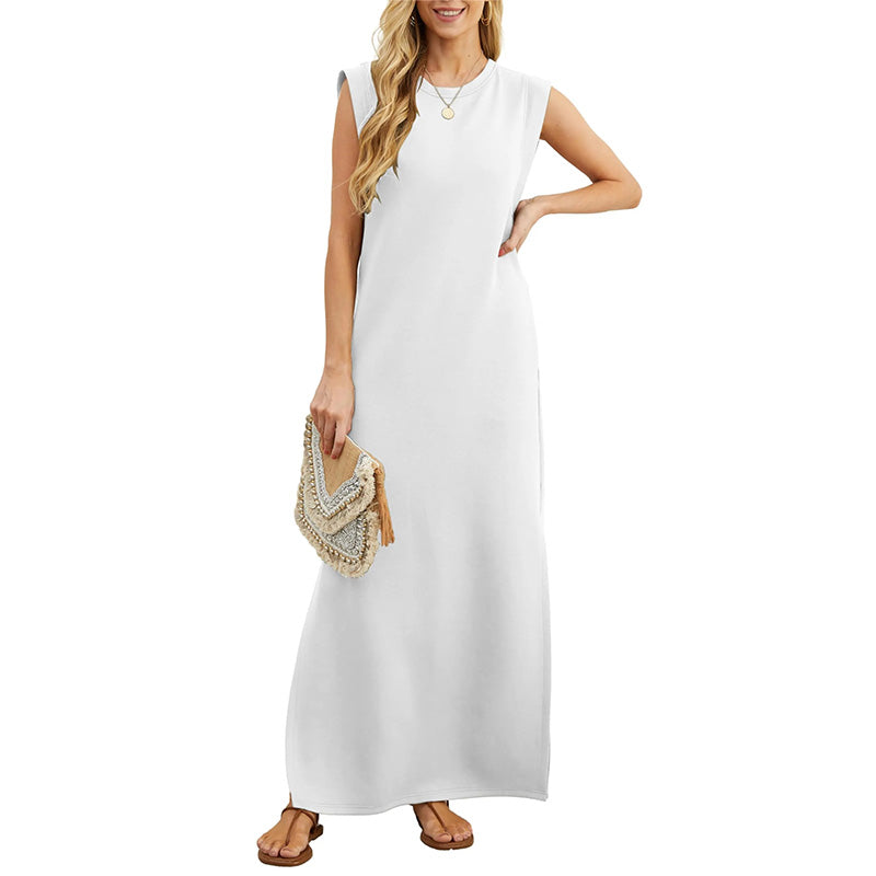 Vestido informal de mujer sin arrugas con dobladillo dividido
