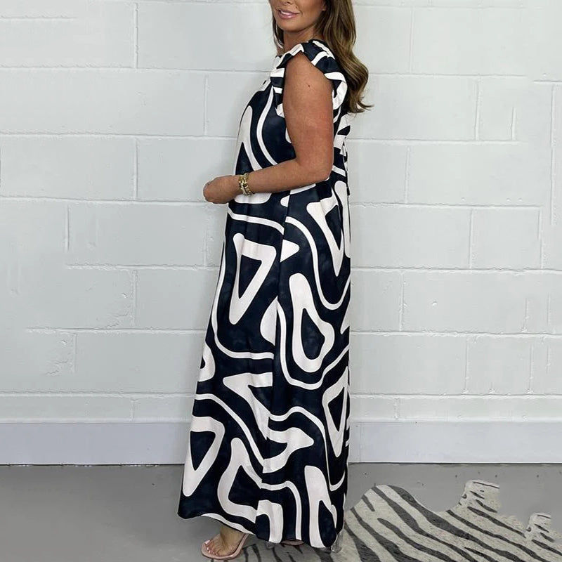 ✨ ¡50% DESCUENTO POR TIEMPO LIMITADO! Mono con Estampado Geométrico y Volantes ✨ Ropa Casual de Verano para Mujer, Pierna Ancha