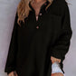 Camisa de punto waffle suelta de color sólido para mujer