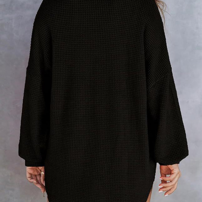 Camisa de punto waffle suelta de color sólido para mujer