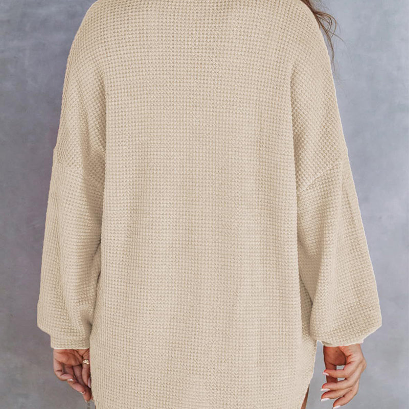 Camisa de punto waffle suelta de color sólido para mujer