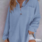 Camisa de punto waffle suelta de color sólido para mujer